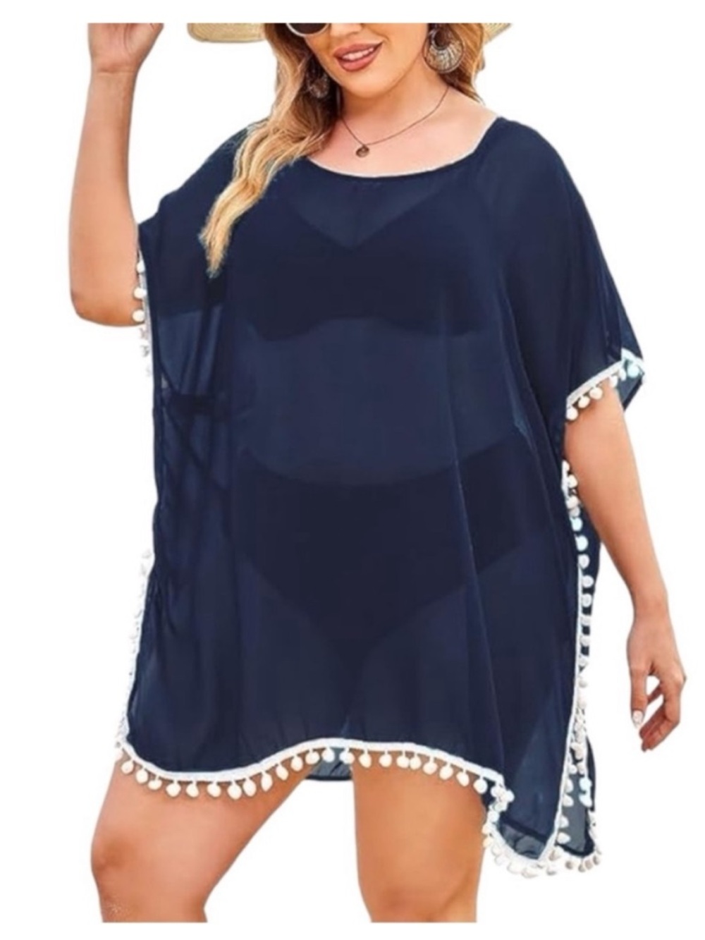 Adreamly Pom-Pom Trim Chiffon Top/Beach Cover. 19/20. NWT.